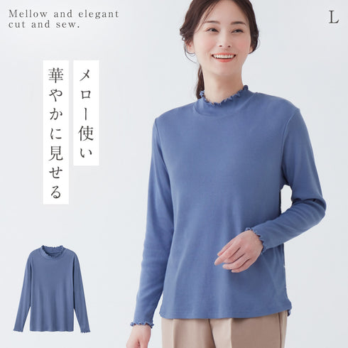 メロー使いの長袖リブカットソー